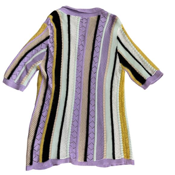 Lingua Franca Women’s Multicolor Striped Knit Short Sleeve Cardigan Size L - Picture 3 of 9